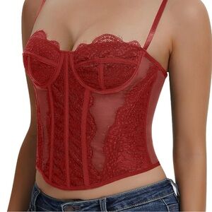 Dealmore Women’s XL Red Lace Bustier Corset Boned Romantic Valentine Sexy NWT